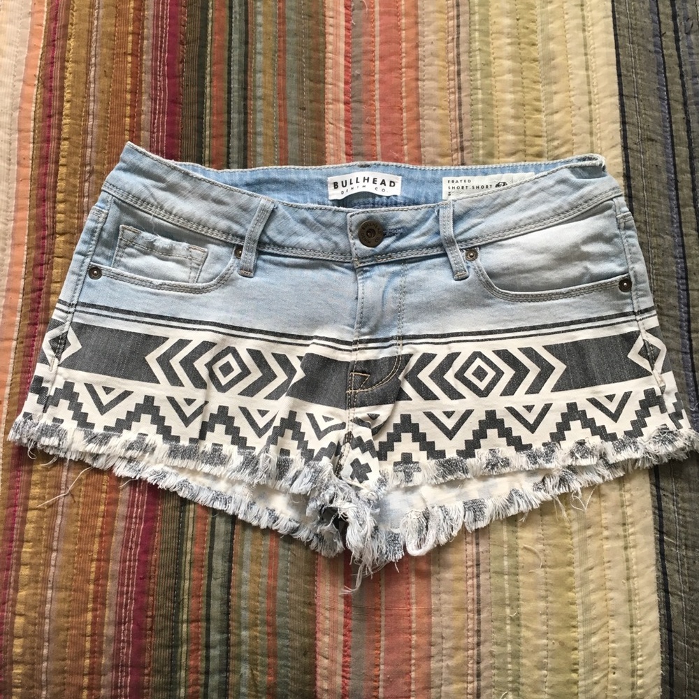 🦓 PacSun Bullhead Black & White Print Shorts Tribal Boho Hippie Cute